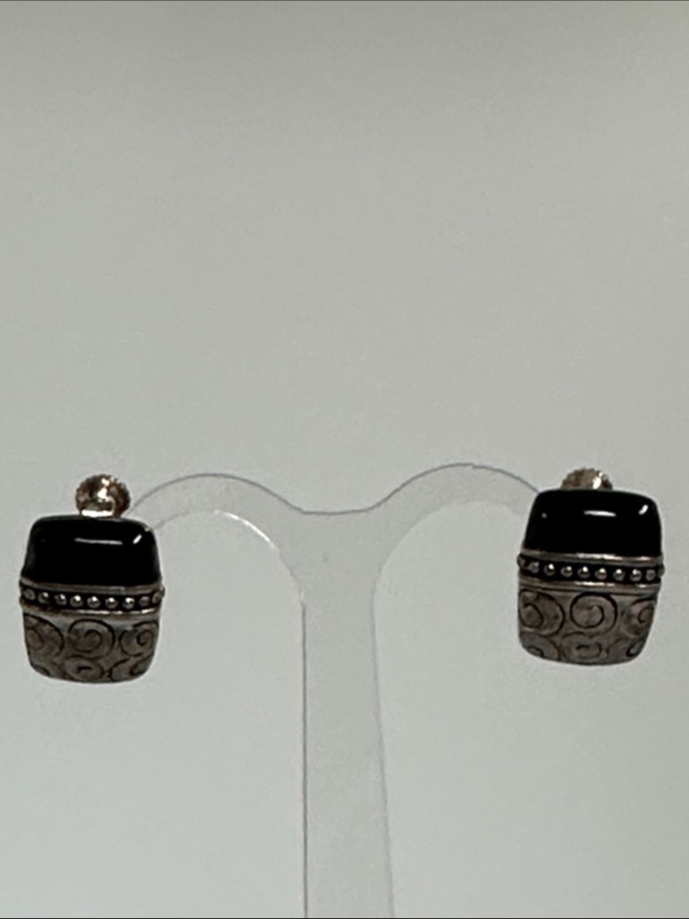 Vintage Mapier Black and Antique Silver Scroll Stud Earrings